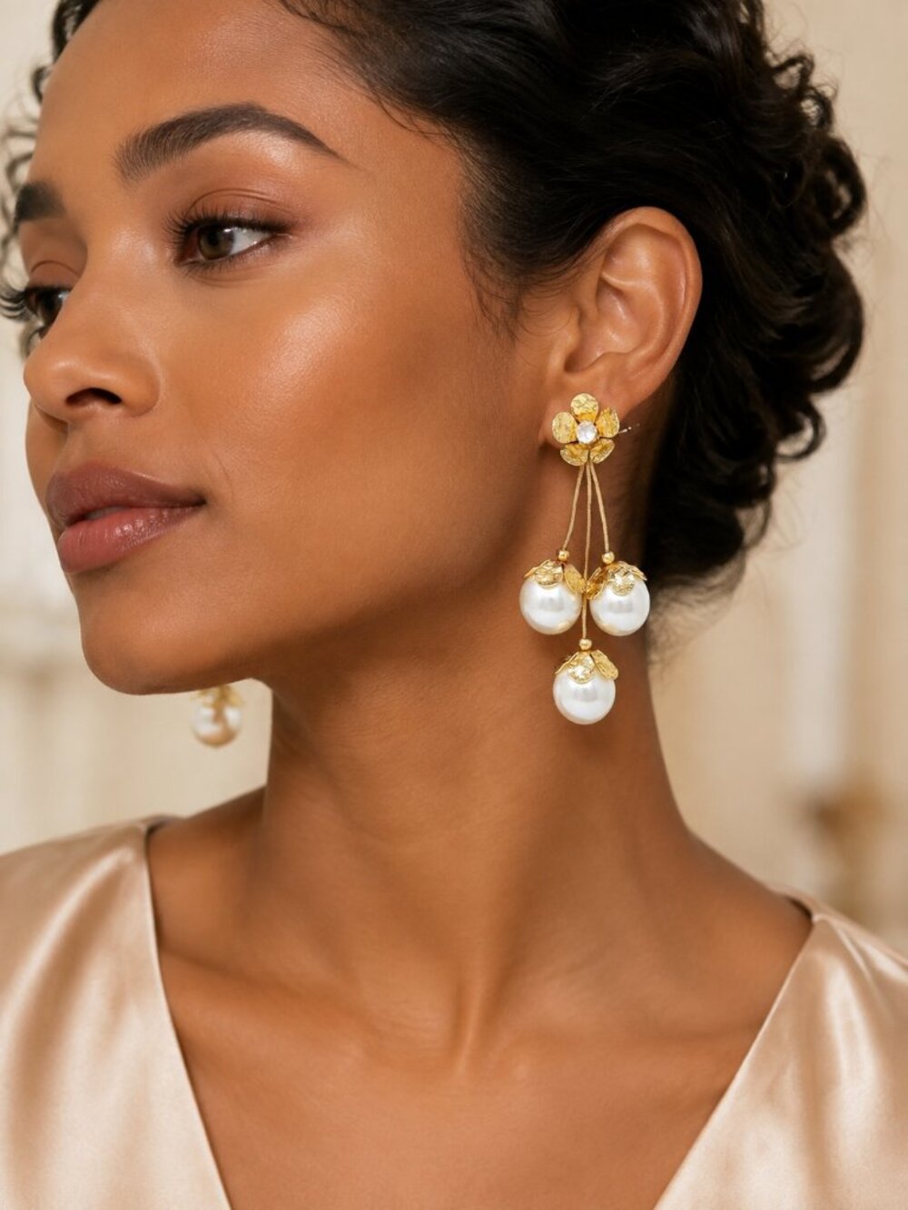 PEARL BLOSSOM CASCADE EARRINGS GOLD OR SILVER BOUTIQUE PARTY EVENING